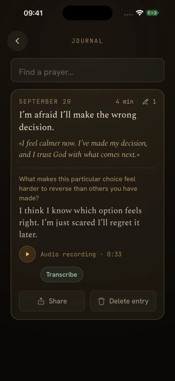 Lampada journal: prayer reflection, an answer and an audio recording