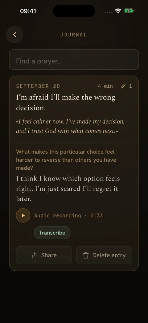 Lampada journal: prayer reflection, an answer and an audio recording