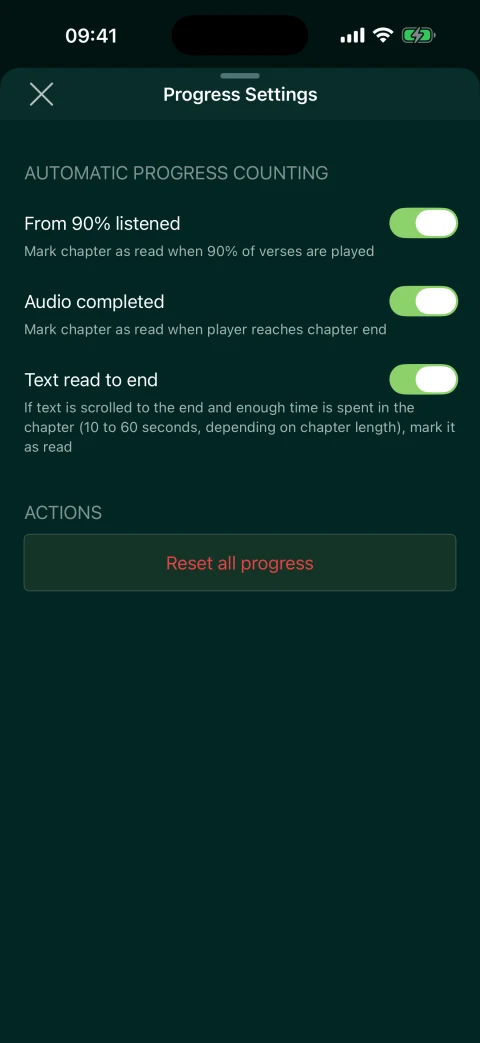 Settings for tracking Bible reading progress
